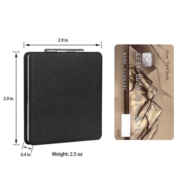 Compact Makeup Mirror for Pocket Purse Clutch, 1x/2x Magnifying Foldable Cosmetic Mirror, Portable Travel Mirror for Beauty, Black Elegant Vanity Mirror for Men and Women