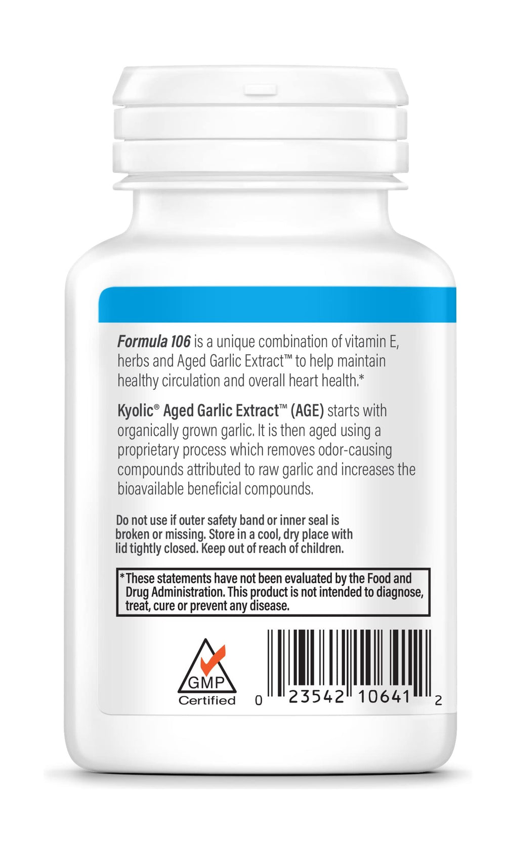 Aged Garlic Extract Formula 106, Circulation Health, 100 Capsules (Packaging May Vary)