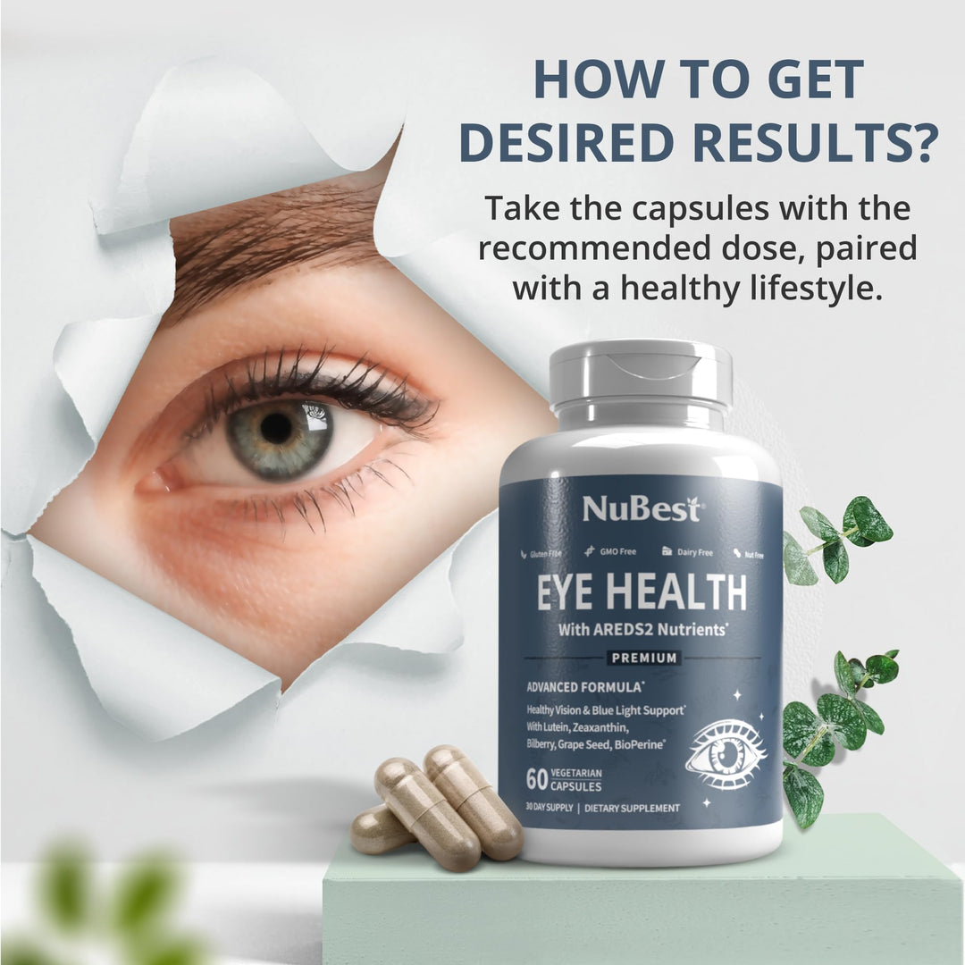 AREDS 2 Eye Vitamins Eye Health with Beta Carotene Carrot Powder, 20mg Lutein, 4mg Zeaxanthin, Bilberry, Grape Seed, BioPerine, B-Complex, Multivitamin for Eye Health - 60 Vegan Capsules