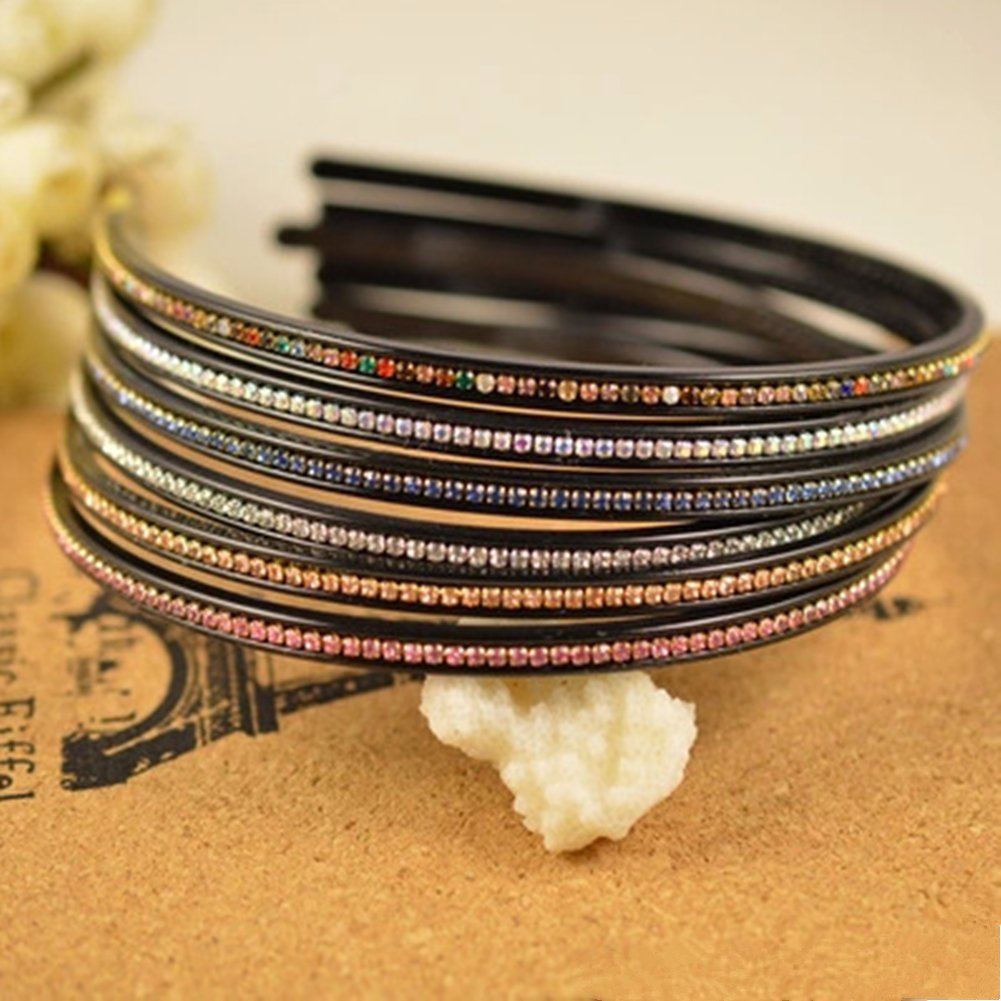 Casualfashion 6Pcs Bling Bling 1 Rows Crystal Rhinestone Headband for Women Girls Thin Hair Hoop Fashion