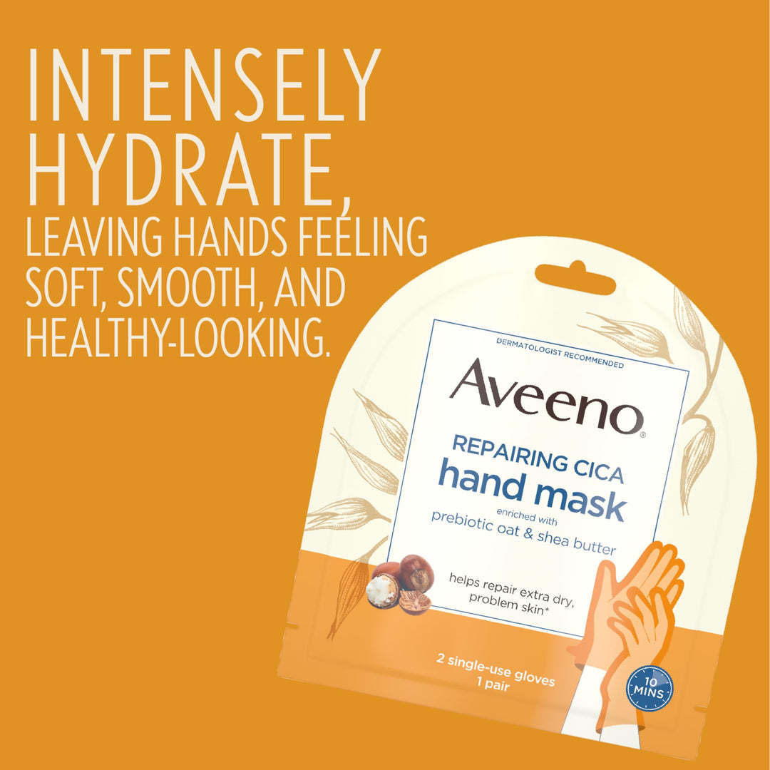 Repairing CICA Hand Mask with Prebiotic Oat and Shea Butter for Extra Dry Skin, Paraben-Free and Fragrance-Free 1 Pair