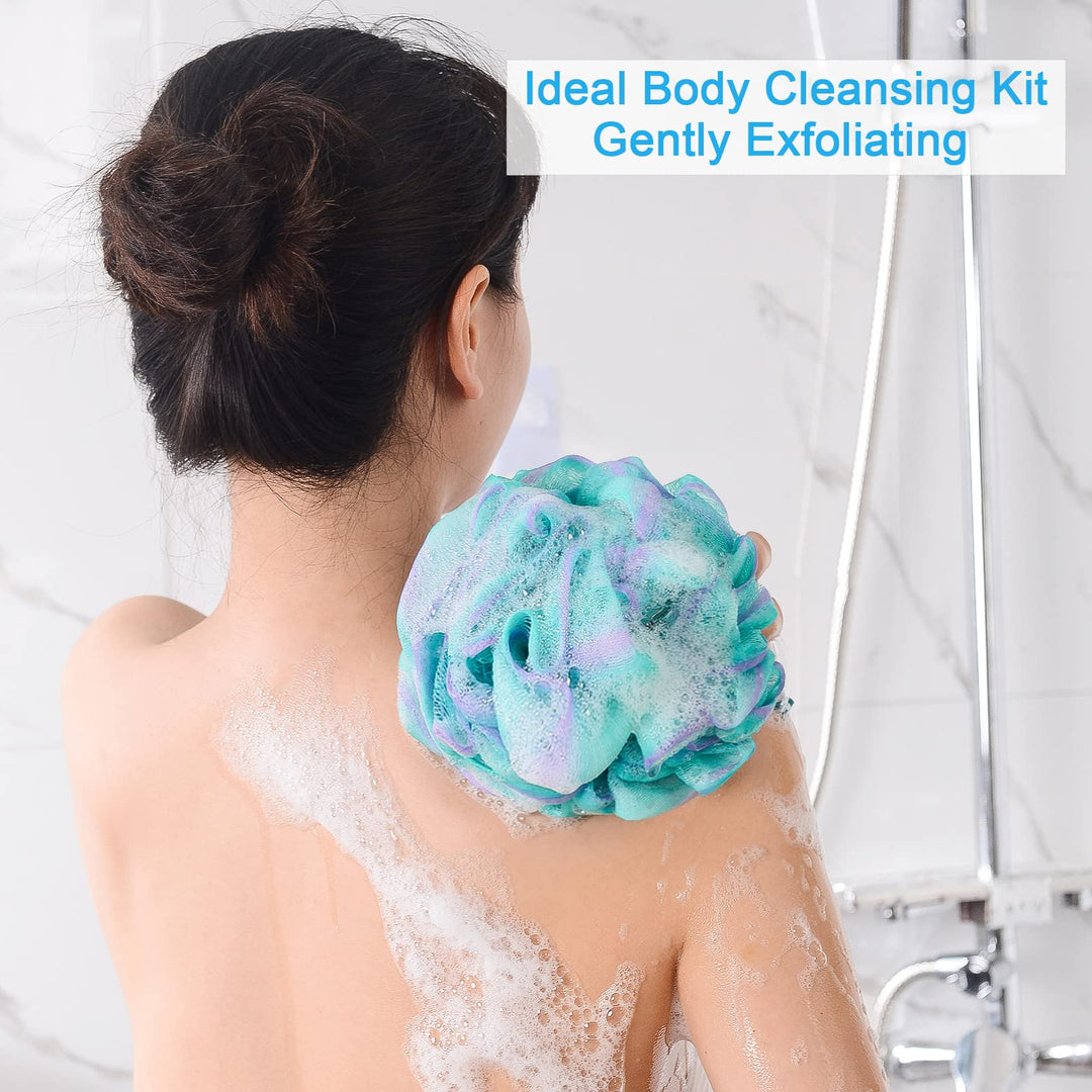Shower Bath Sponge Shower Loofahs Balls 75g/PCS for Body Wash Bathroom Men Women- Set of 4 Flower Color Pack