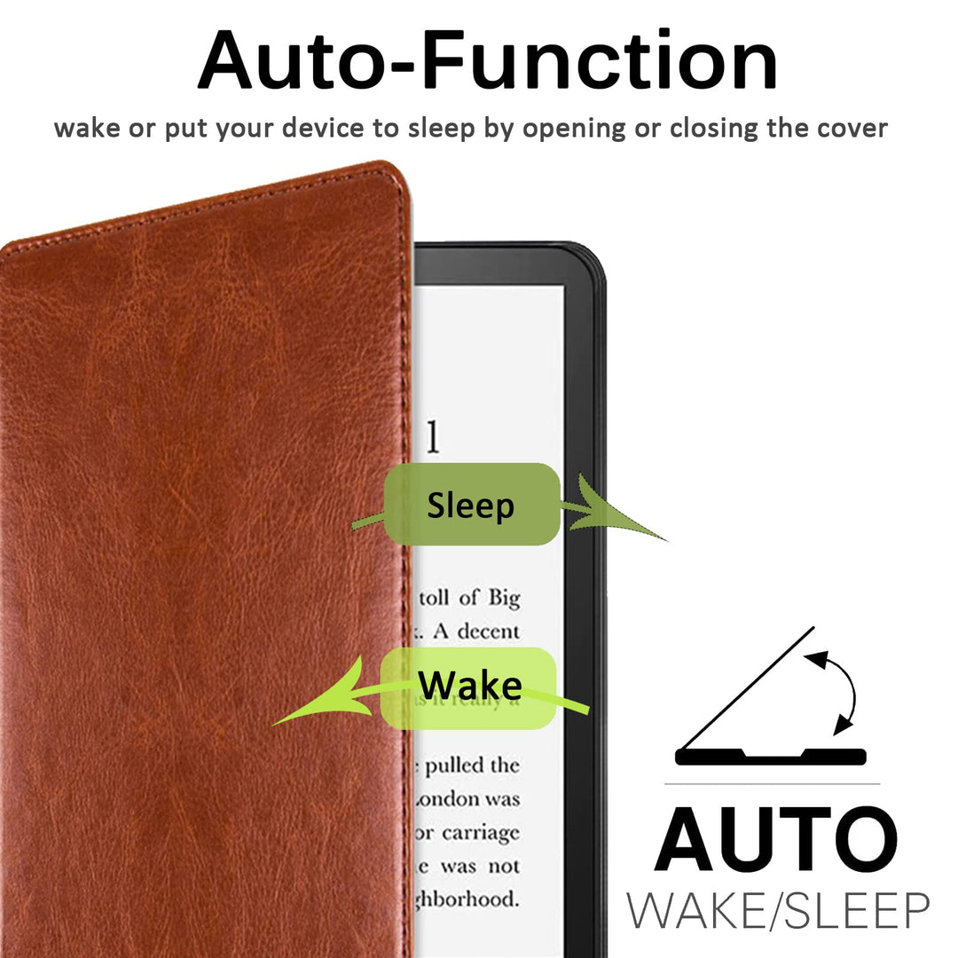 Compatible with Kindle Paperwhite 11th Generation 2021 Leather Case with Hand Strap Leather Cover Cases for Kindle Paperwhite 11th 2021 and Kindle Paperwhite Signature Edition 2021(Brown)