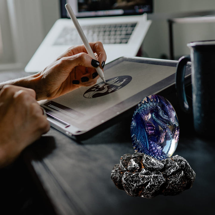 Dragons Egg, Lava Dragon Egg with Luminous Base, Handmade Sculpture Dragon Eggs Resin Ornaments, Gift for The Holidays, Christmas, Birthdays, Graduation, Back to School (Purple with Base)