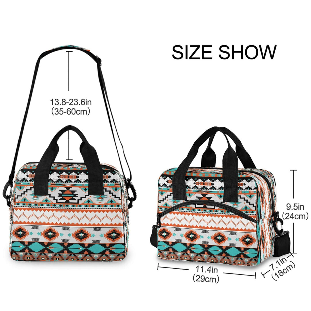 Ethnic Aztec Geometric Lunch Bag Reusable Lunch Tote Bag Thermal Cooler Bag Insulated Lunch Box with Adjustable Shoulder Strap for Office School Outdoor Picnic