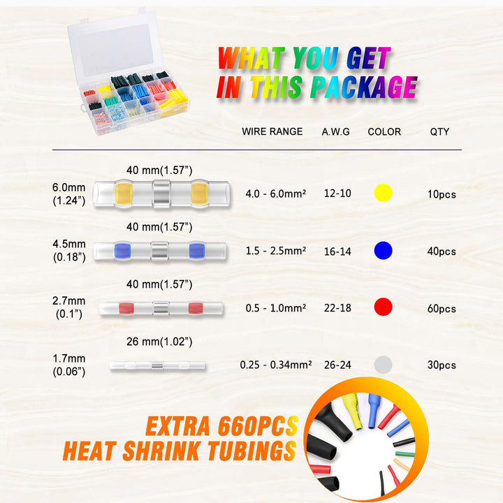 800PCS Solder Seal Wire Connectors & Heat Shrink Tubings - Insulated Waterproof Electrical Butt Terminals & Shrink Wrap Tubes with Case