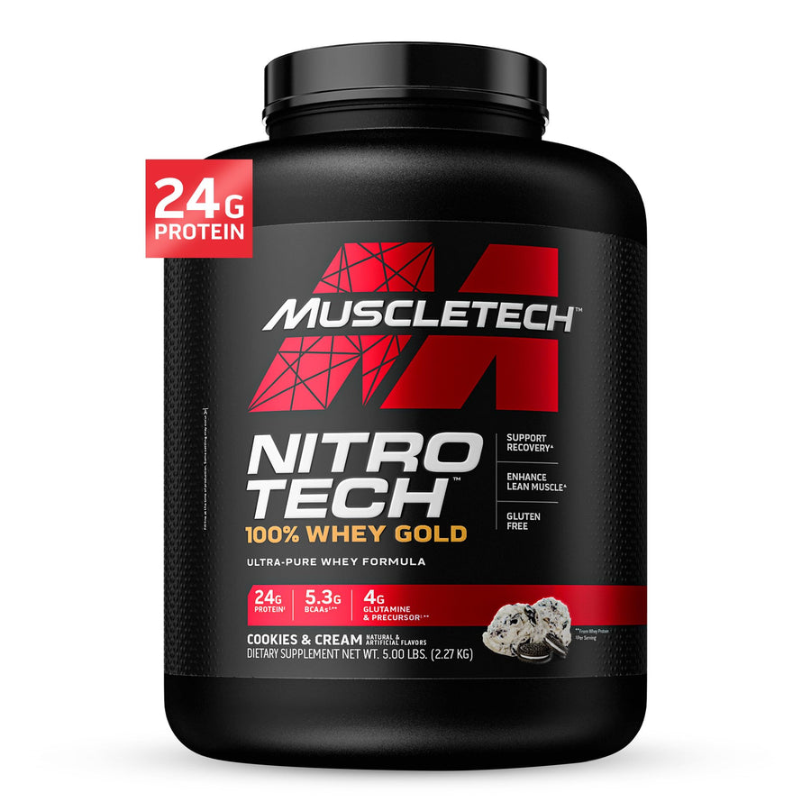 Muscletech Whey Protein Powder | Nitro-Tech Whey Gold Protein Powder |Whey Protein Isolate Smoothie Mix |Protein Powder for Women & Men |Cookies and Cream Protein Powder, 5 Pound (Pack of 1)