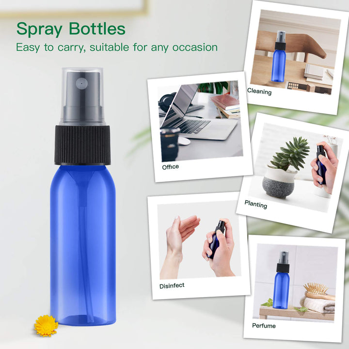 Unihome 12 Pcs, Blue: 1Oz. Small Empty Plastic Spray Bottles (12 Pack) With Fine Mist | Mini Leak Proof Travel Atomizer, Spritzer For Perfume, Cologne, Alcohol, Samples, Cleaning Solutio
