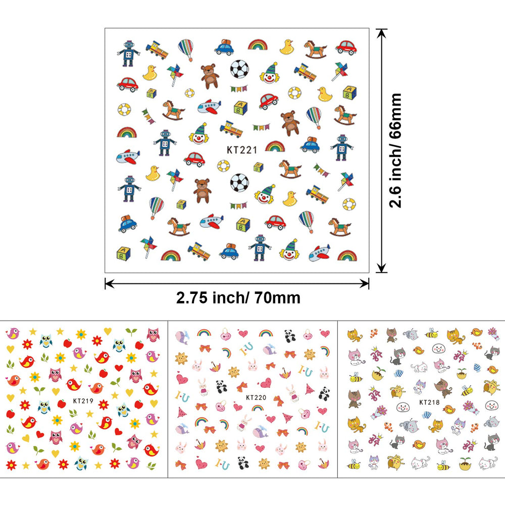 Nail Art Stickers Decals for Kids Girls, 600+Design Animal Fruit Dinosaur Car Flower Self Adhesive 3D Nail Art Sticker DIY Manicure Supplies for Children Birthday Tea Spa Party Nail Salon Gift