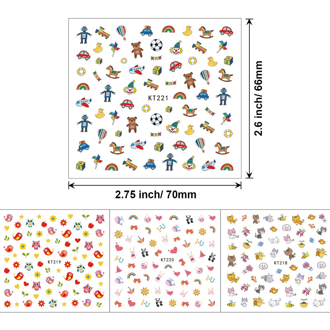 Nail Art Stickers Decals for Kids Girls, 600+Design Animal Fruit Dinosaur Car Flower Self Adhesive 3D Nail Art Sticker DIY Manicure Supplies for Children Birthday Tea Spa Party Nail Salon Gift