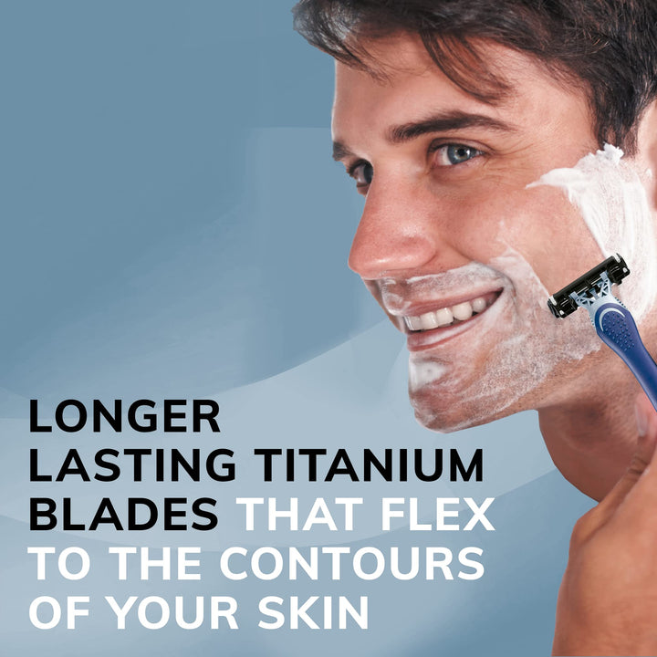 Flex 3 Titanium Men’s Disposable Razors With 3 Blades, Ideal Razor For Face and Body Shaving, 8 Piece Razor Kit for Men