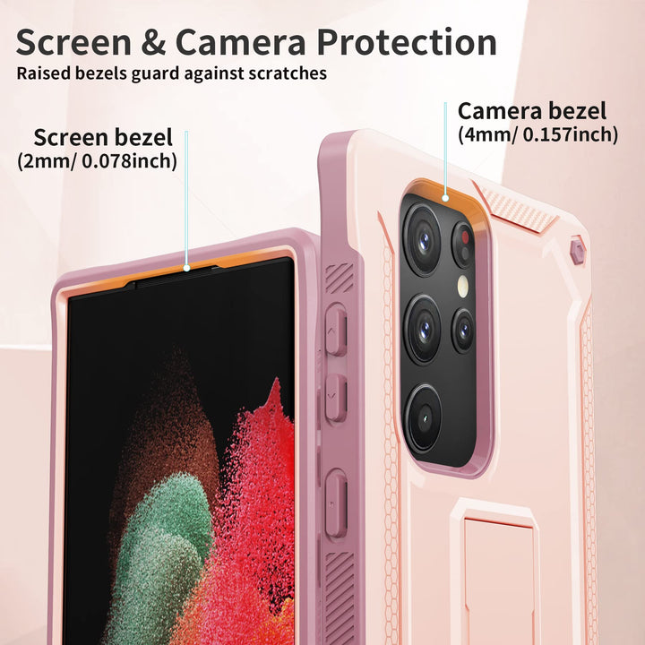 for Samsung Galaxy S22 Ultra 5G Case, Military Grade Rugged Shockproof Protective Cover with Kickstand for Galaxy S22 Ultra 6.8 Inch Phone (Pink)