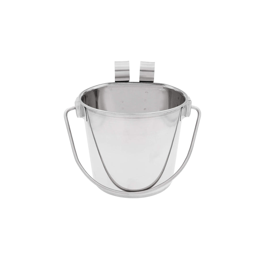 Fuzzy Puppy Flat Sided Pail with Dual Hooks, Snugly Fit On Dog, Cat and Critter Crates & Cages, Heavy Duty Stainless Steel | 2 Quart (PN: FSP-2)