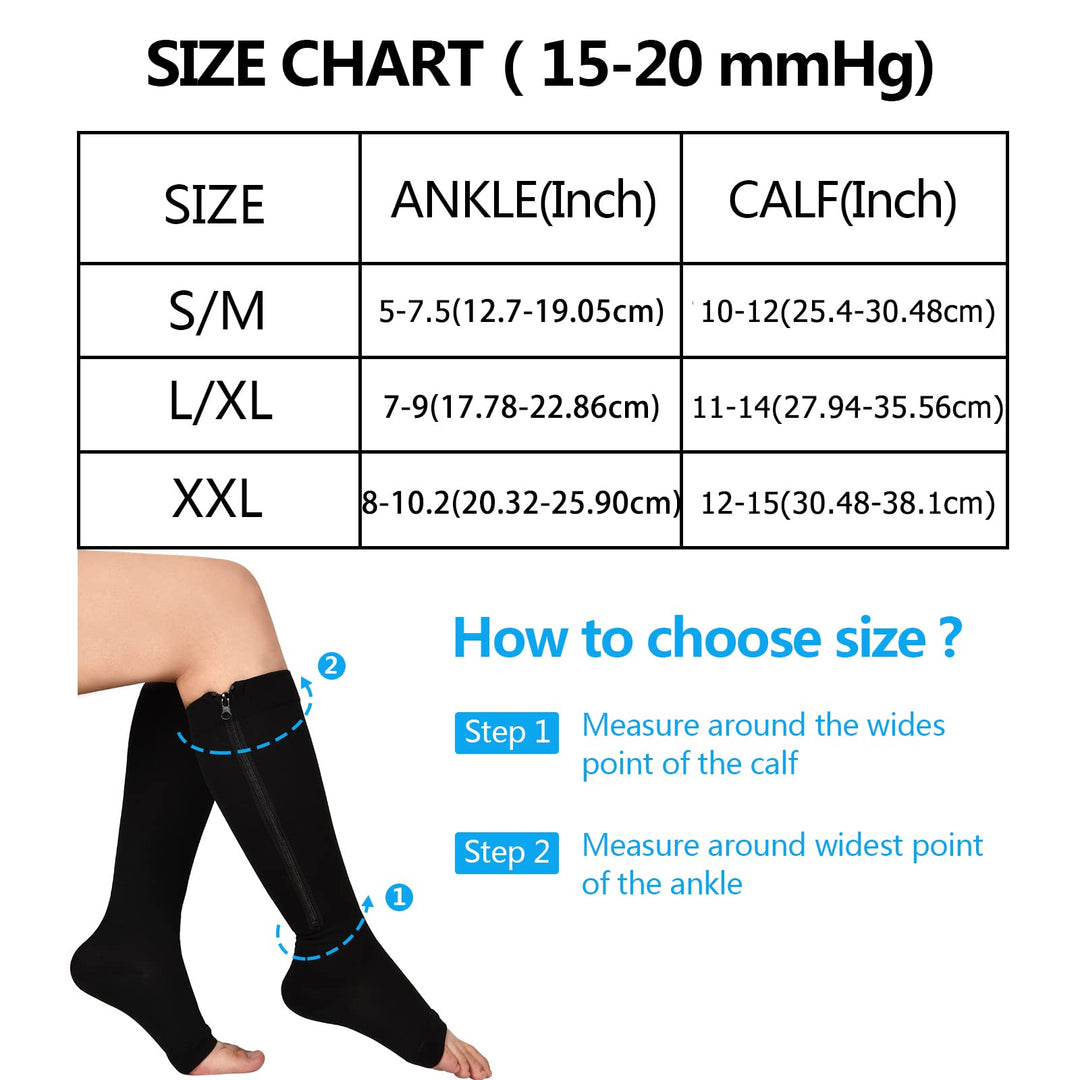 2 Pair Zipper Compression Socks for Women Men Open Toe Compression Socks Easy on