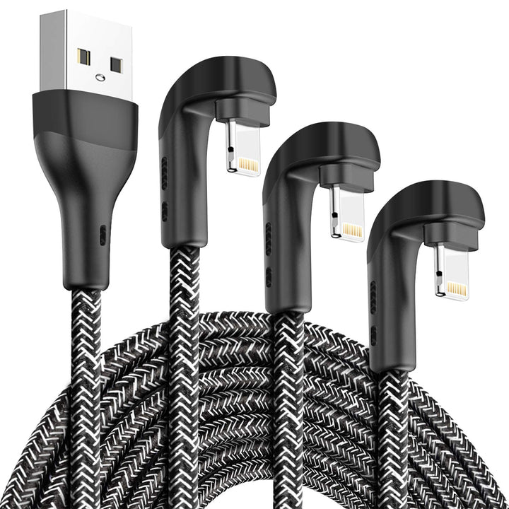 3Pack 90 Degree iPhone Charger 10ft, Apple MFi Certified 10 Feet Lightning Cord Long, Nylon Right Angle 10 Foot Charging Cable for Apple iPhone 14 Pro Max/14/13Pro/12 Mini/11/X/XS/XR/8 Plus/7/6/5/iPad
