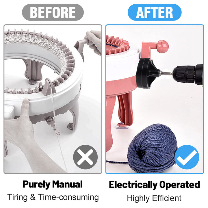 Knitting Machines Adapter - Circular Knotting Loom Crank Handle fits Sentro 22 40 48 & Jamit, Needle Crochet Machine Drill Power Attachment with Hexagon Steel Bit for Christmas Quick Knit Gifts