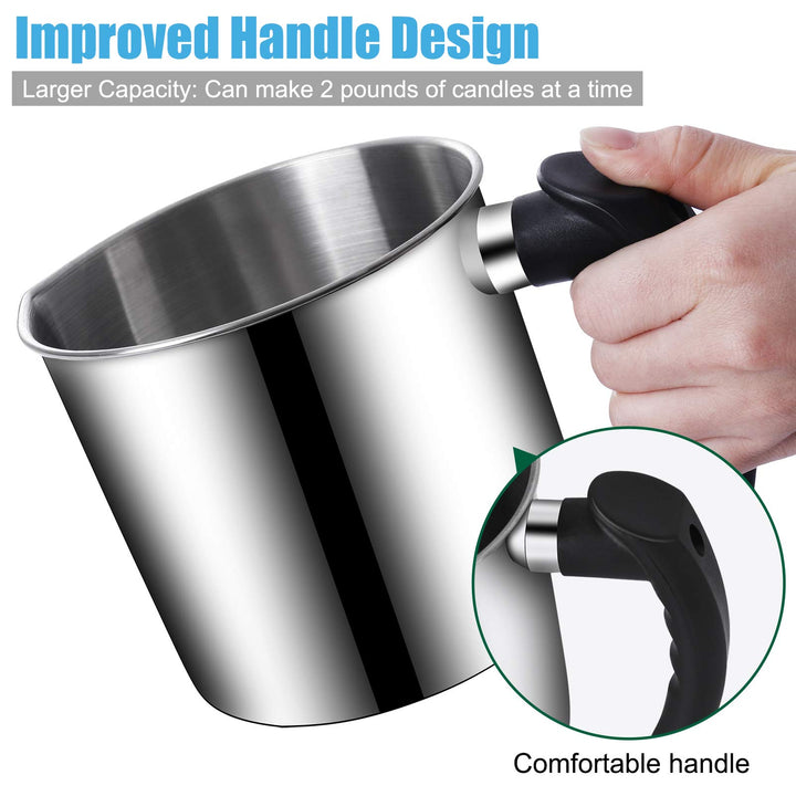 Candle Making Pouring Pot, 44oz Double Boiler Wax Melting Pot, 1pc Spoon, 304 Stainless Steel Candle Making Pitcher, Silver Color with Heat-Resistant Handle and Dripless Pouring Spout Design