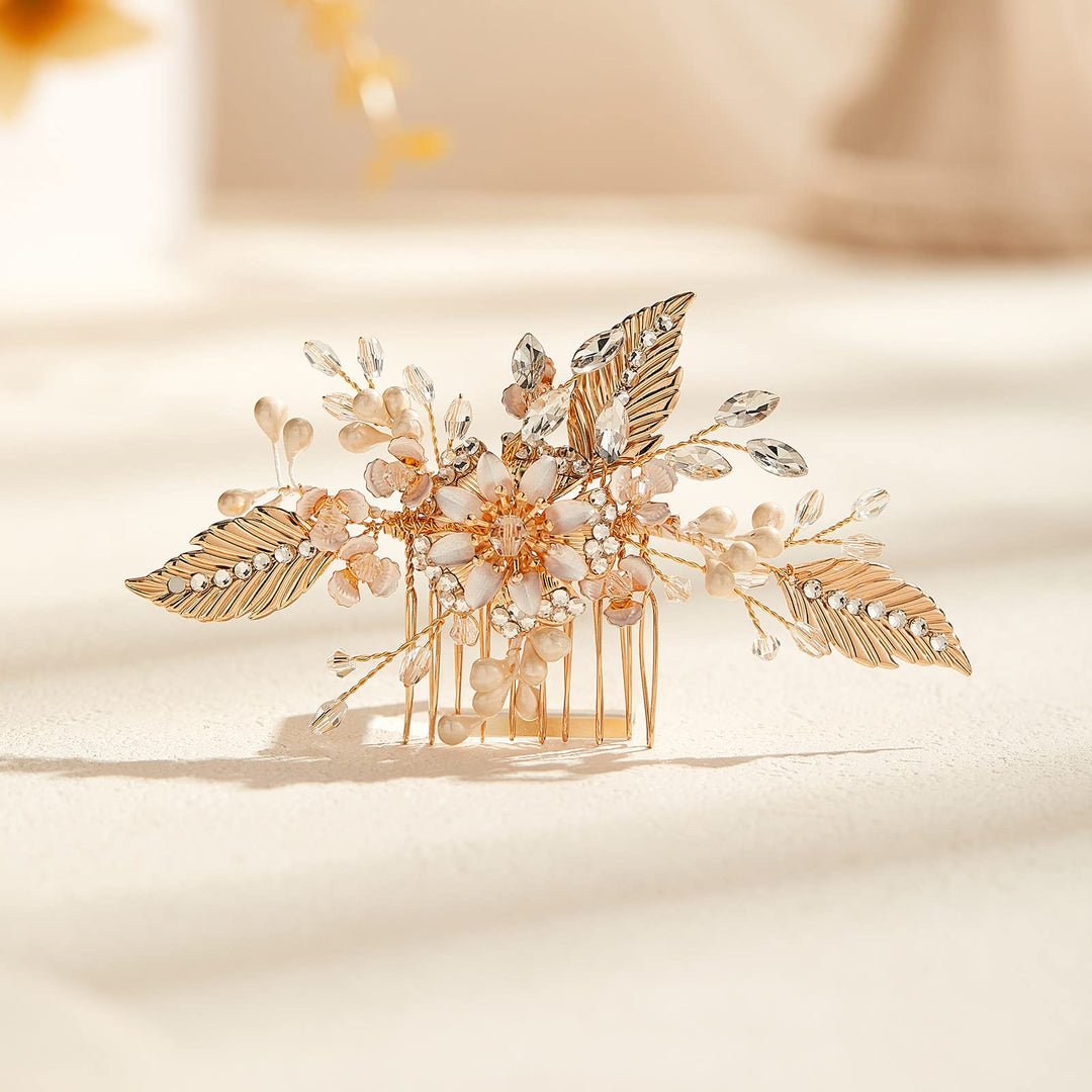 Wedding Hair Clip Rhinestones Hair Comb for Women Bridal Flower Hair Piece Crystal Wedding Hair Accessories for Brides (Silver)