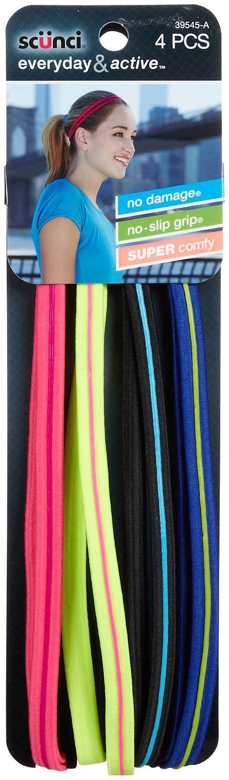 Scunci Everyday and Active No Slip Grip Contrast Silicone Headwraps,4 ct