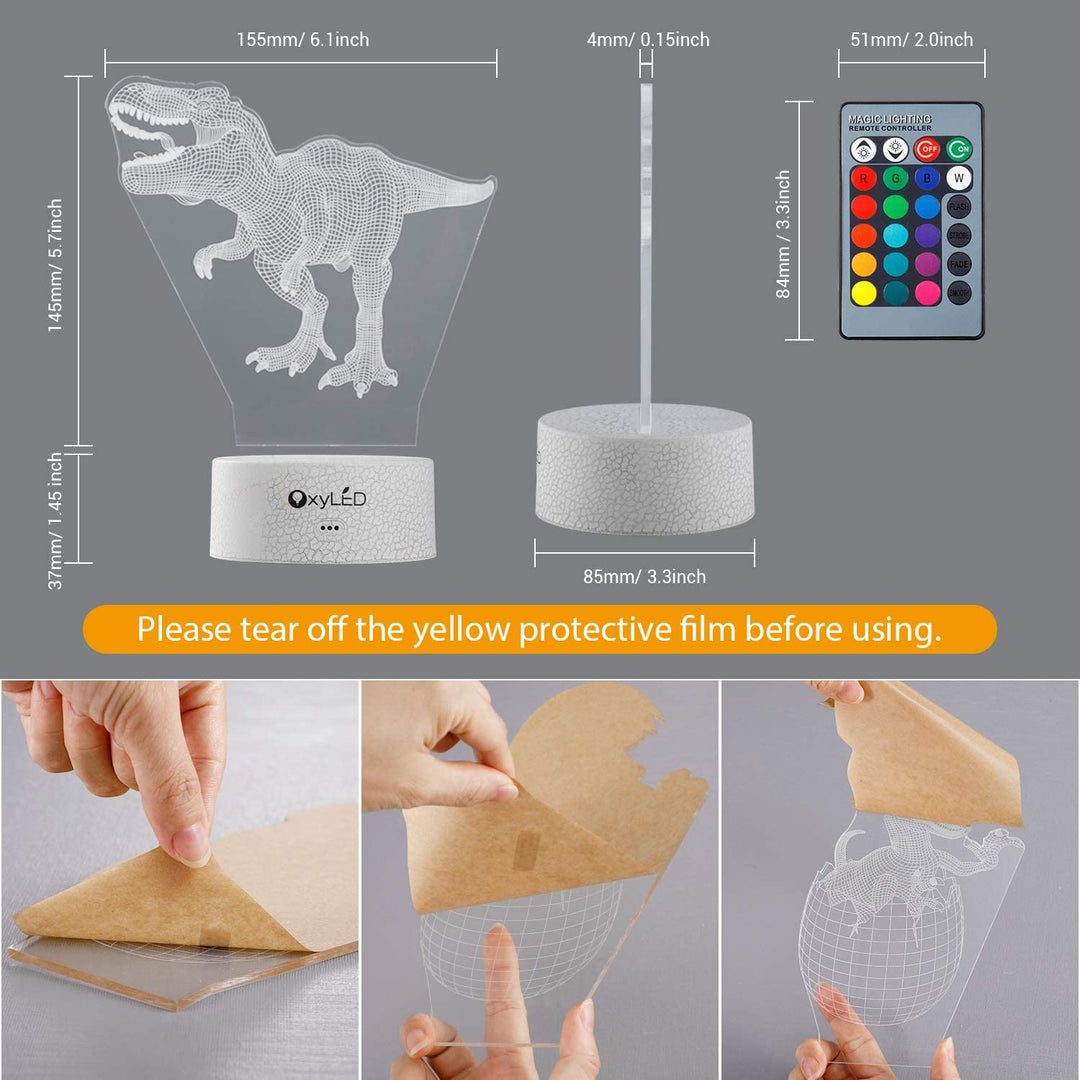 Dinosaur Toys for Boys - 5 Pcs Dinosaur Night Light for Kids, Dimmable with Remote Control & 16 Colors Changing & Smart Touch, Rechargeable Bedside Nursery Lamp, Christmas Birthday Gifts
