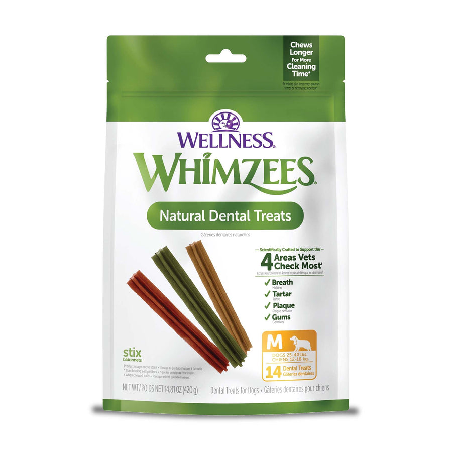 Wellness Stix Dog Dental Treats, Natural Chews, Medium Size Stick, (14 Count)