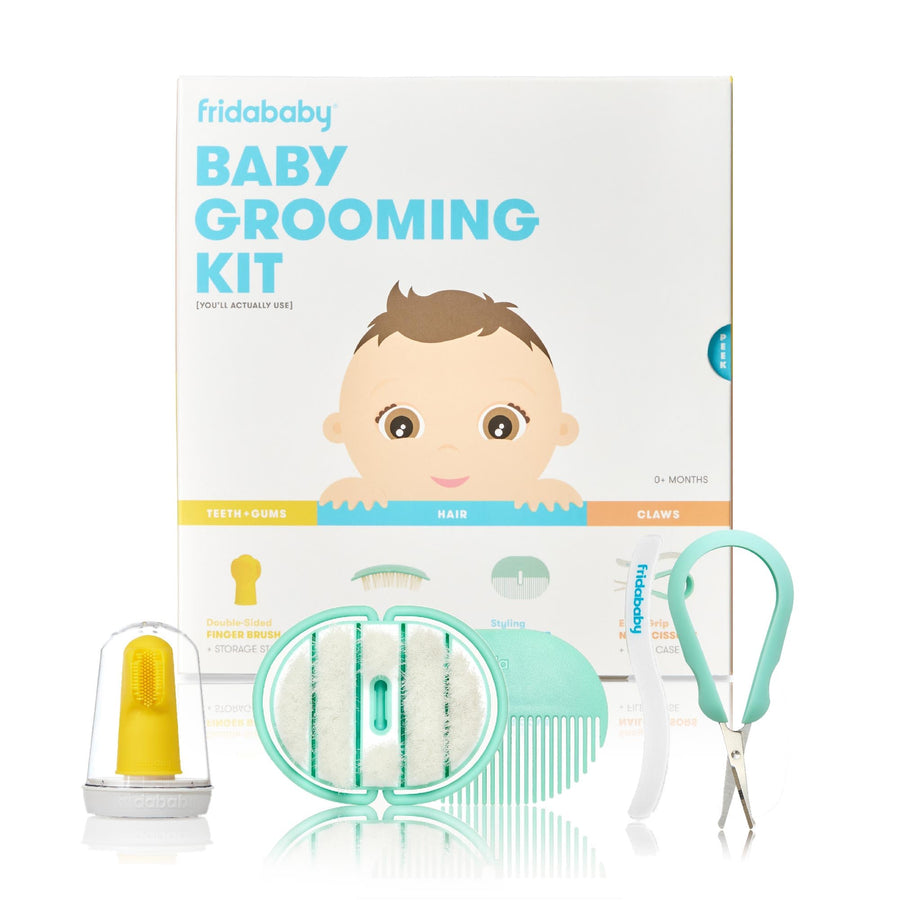 Grooming Kit | Baby Essentials Gift Set Includes Finger Brush with Storage Stand, Hair Brush with Case, Styling Hair Comb, Easy Grip Nail Scissors with Nail File and Case