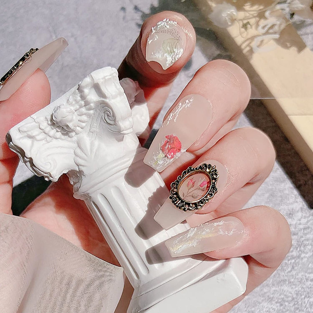 60pcs Retro Nail Charms Metal Punk Nail Jewels Engraved Nail Frame Charms for Nails 3D Nail Art Charms Flat-Back Nail Studs Nail Art Decoration for DIY Craft