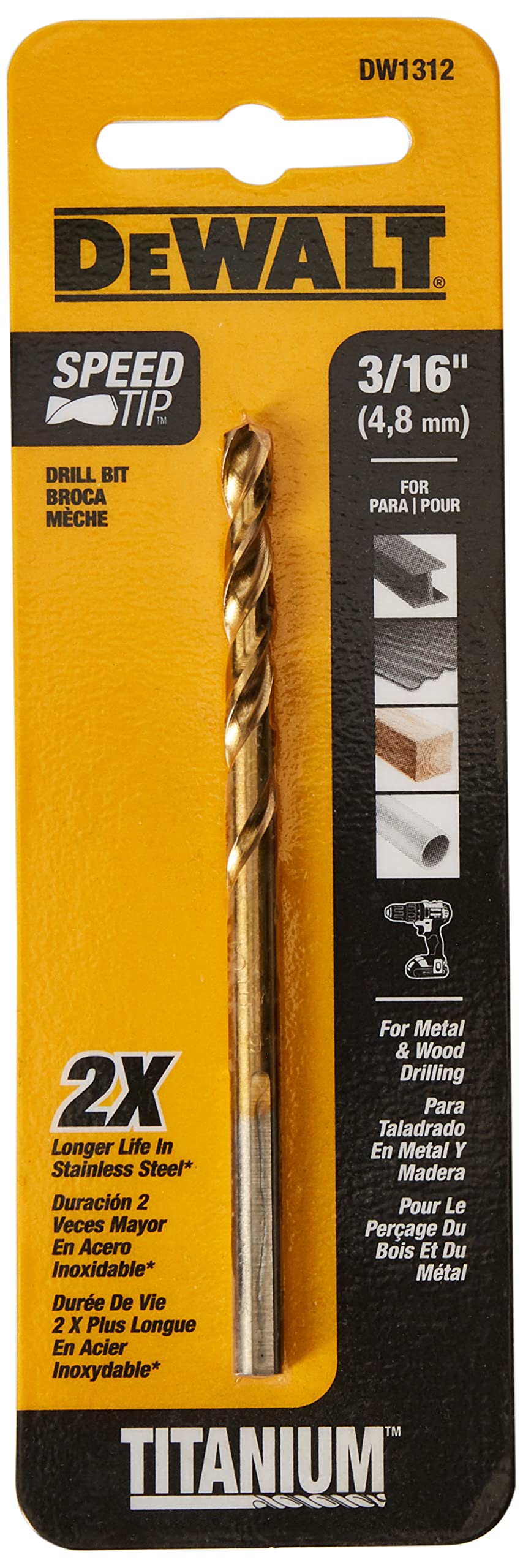 DW1312 3/16-Inch Titanium Split Point Twist Drill Bit