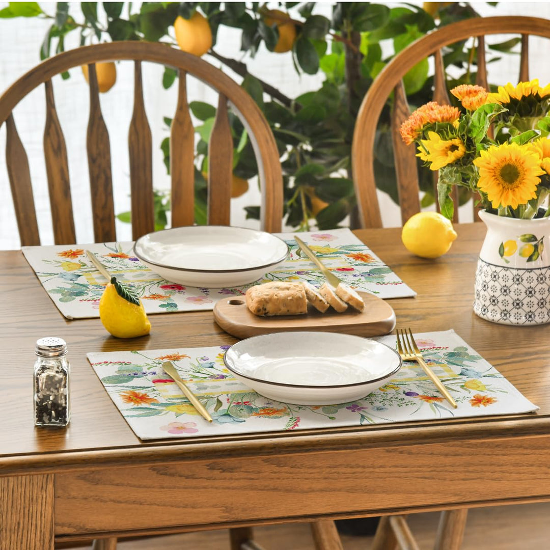 Wildflower Floral Eucalyptus Leaves Placemats for Dining Table, 12 x 18 Inch Spring Summer Seasonal Decoration Rustic Washable Table Mats Set of 4 Green