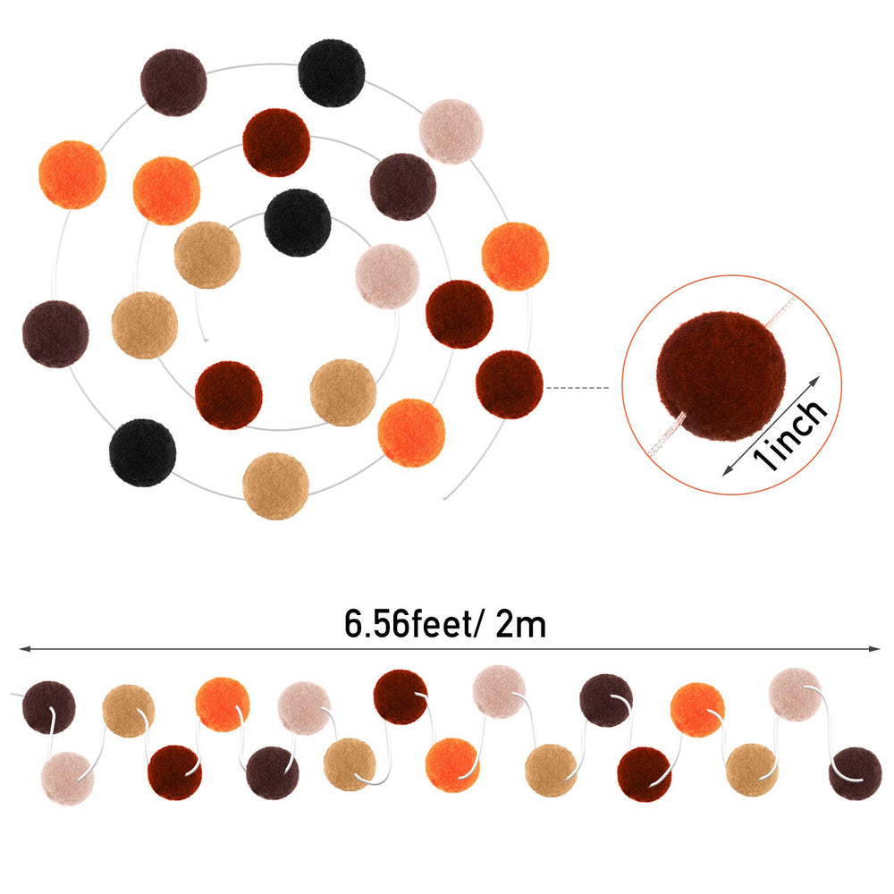 3 Pieces Felt Ball Garland Thanksgiving Pom Pom Garland 1 Inch (2.5 cm) Wool Felt Balls Banner for Fall Autumn Thanksgiving Day Halloween Party Home Decoration, Brown and Orange