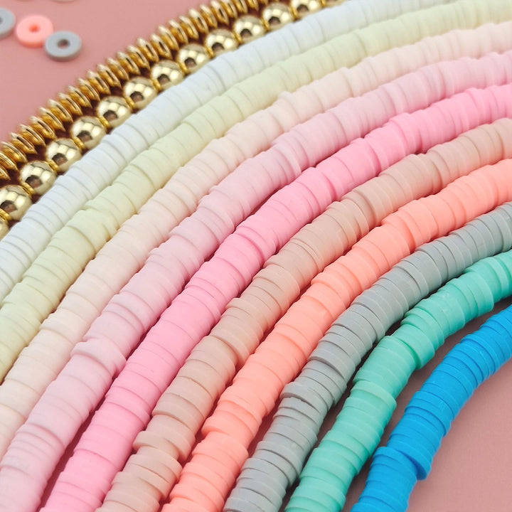6mm 10 Strands Clay Beads Kit Vinyl Flat Handmade Polymer Clay Beads with 2 Strands Alloy Beads Spacer for Jewelry Making Necklace Bracelet Earrings Finding (CB-001-mix 1)