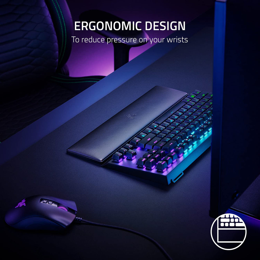 Ergonomic Wrist Rest for Tenkeyless Keyboards: Plush Leatherette Memory Foam Cushion - Anti-Slip Rubber Feet