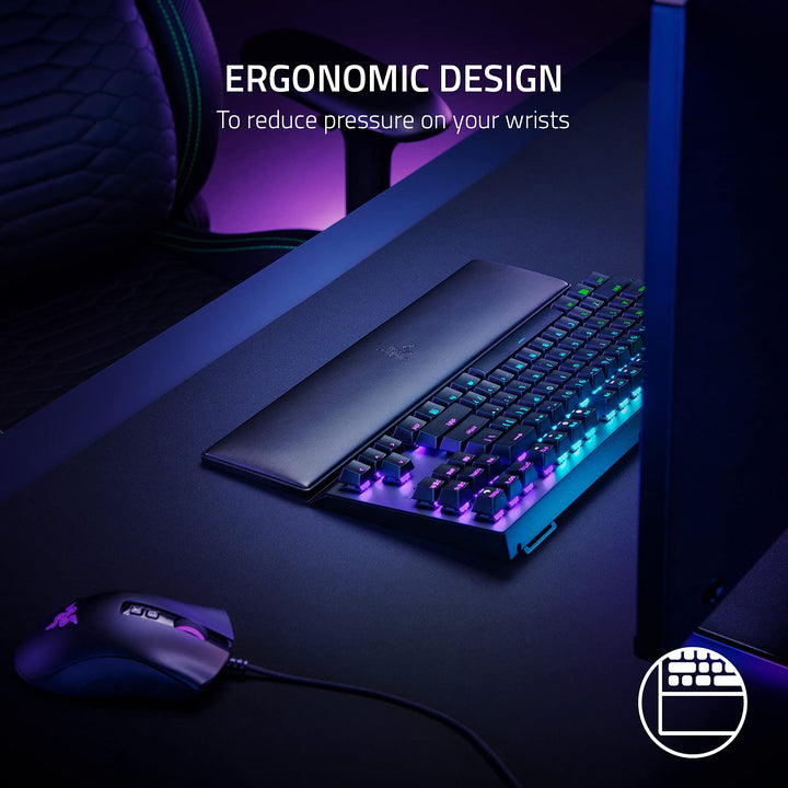 Ergonomic Wrist Rest for Tenkeyless Keyboards: Plush Leatherette Memory Foam Cushion - Anti-Slip Rubber Feet