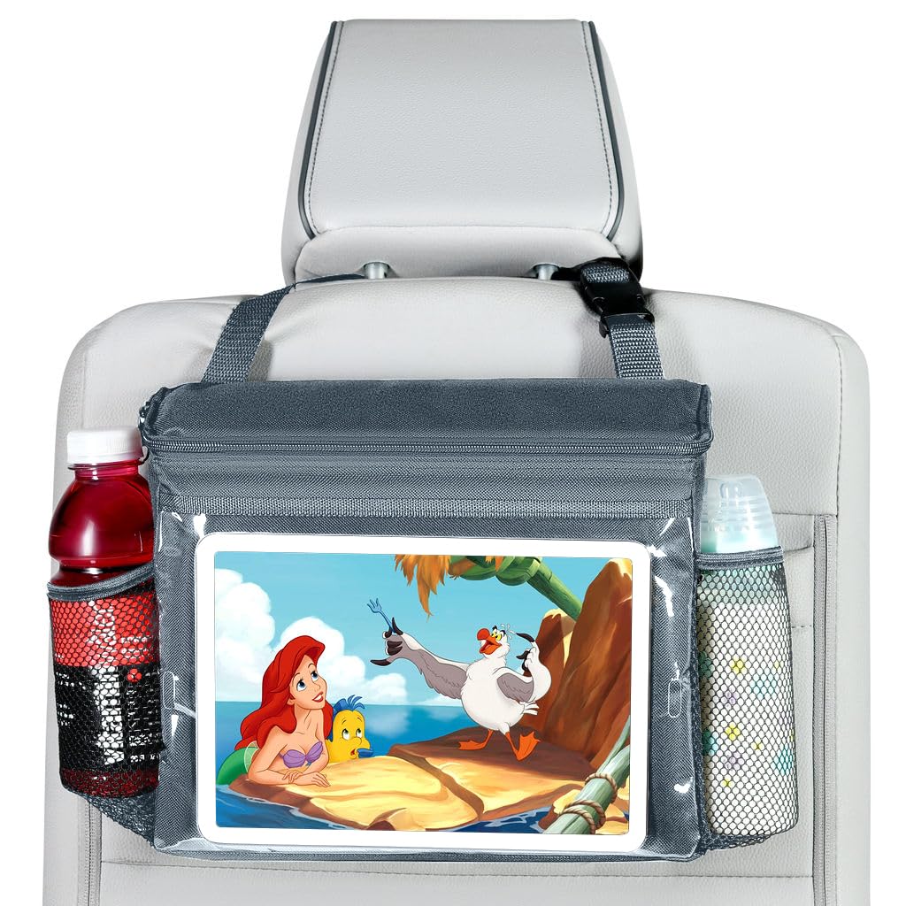 Car Cooler Organizer + iPad And Tablet Holder, Headrest Hanging Organizer For The Driver Or Passenger, Vehicle Front Or Back Seat Travel Bag, Personal Insulated Storage Bag For Adults & Kids