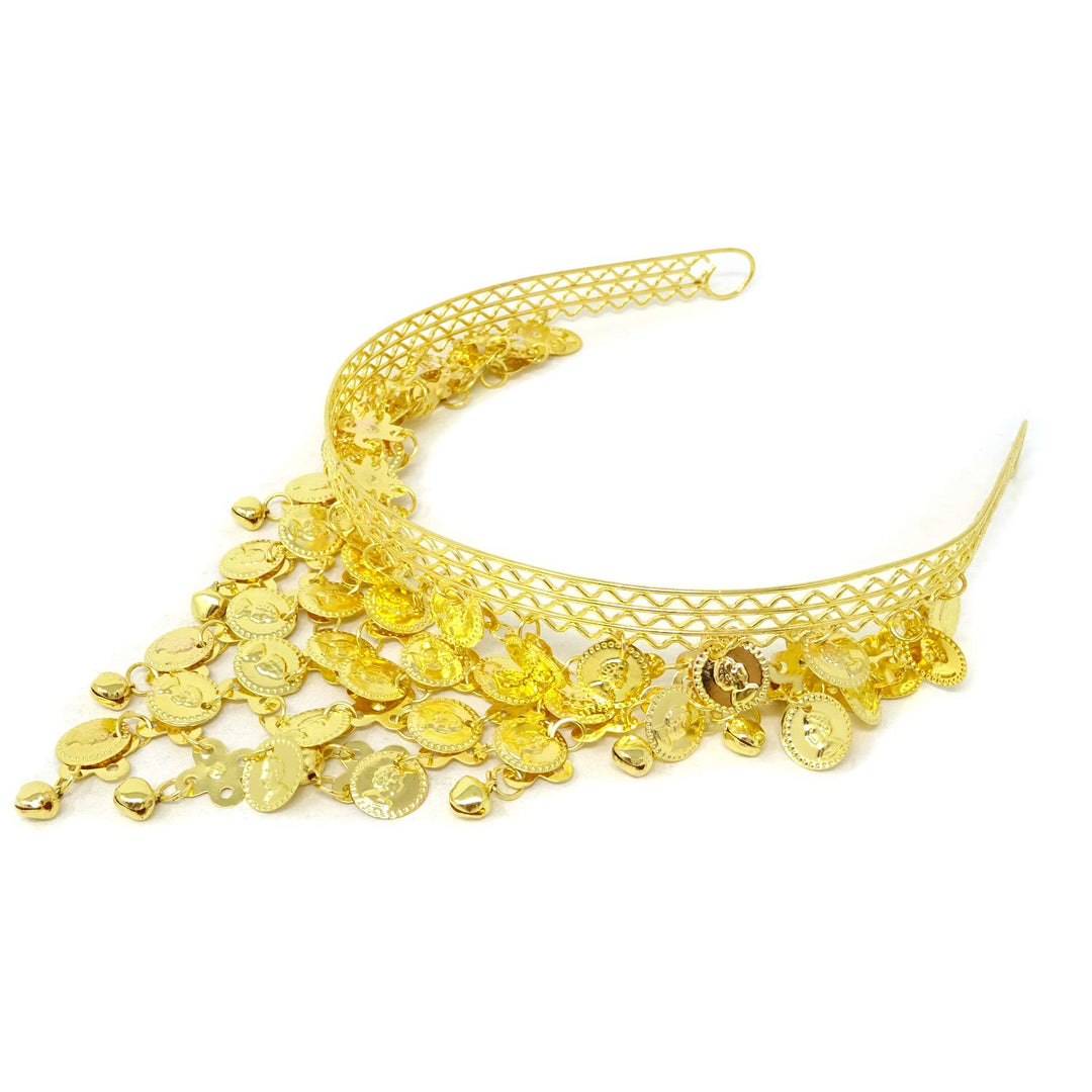 Belly Dance Hair Hoop Indian Dance Headband Tribal Headband with Bells and Coin Ornaments (Gold)