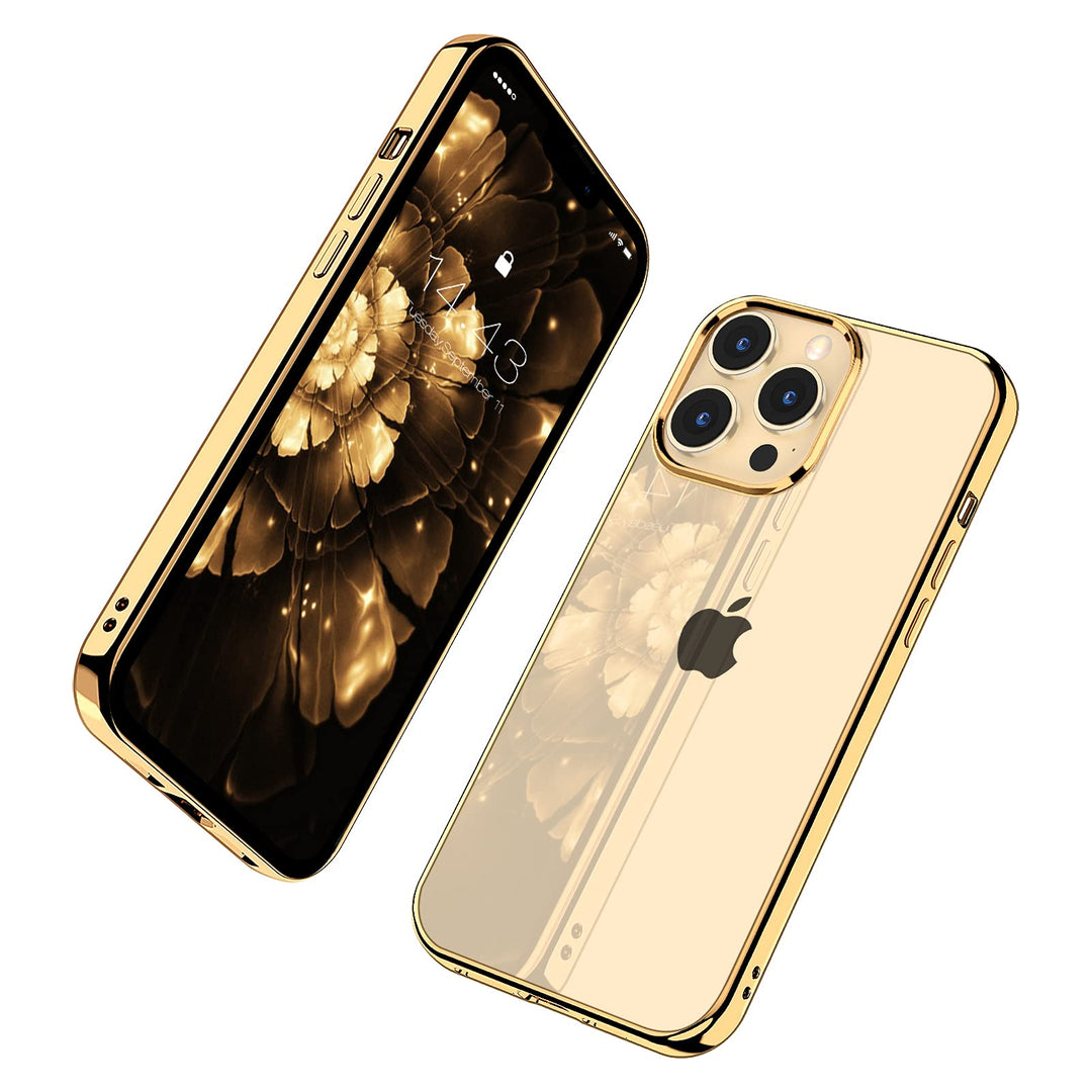 Compatible for iPhone 13 Pro Max Clear Case (2021), Crystal Transparent Cover Shockproof Protective Bumper Shell with Electroplated Mirror Edge for iPhone 13 Pro Max 6.7 2021-Gold