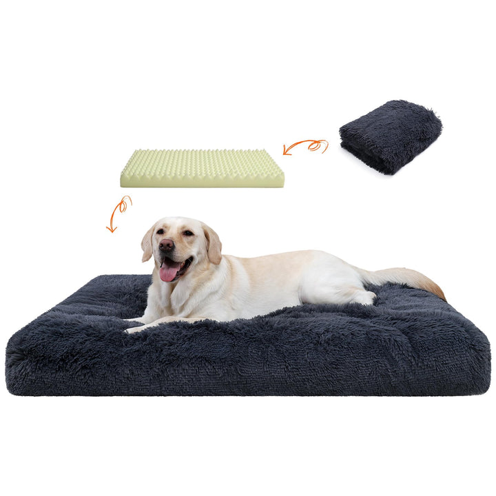 Orthopedic Dog Beds Medium/Large Sized Dog Washable Removable Cover, Plush Dog Bed Waterproof Lining NonSkid Bottom, Crate Foam Dog Pillow Mattress Fluffy Anti Anxiety Pet Bed 35x23 Inch, Dark Grey