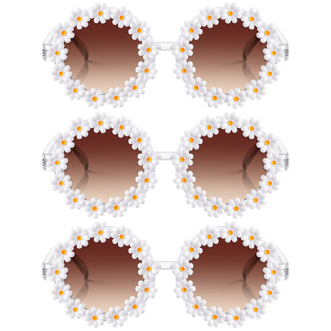 3 Packs Retro Daisy Sunglasses for Women Flower Round Disco Sunglasses Novel Floral Glasses for Adult kids (Purple)