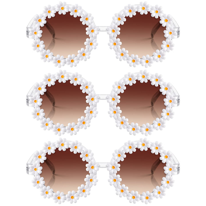 3 Packs Retro Daisy Sunglasses for Women Flower Round Disco Sunglasses Novel Floral Glasses for Adult kids (Purple)