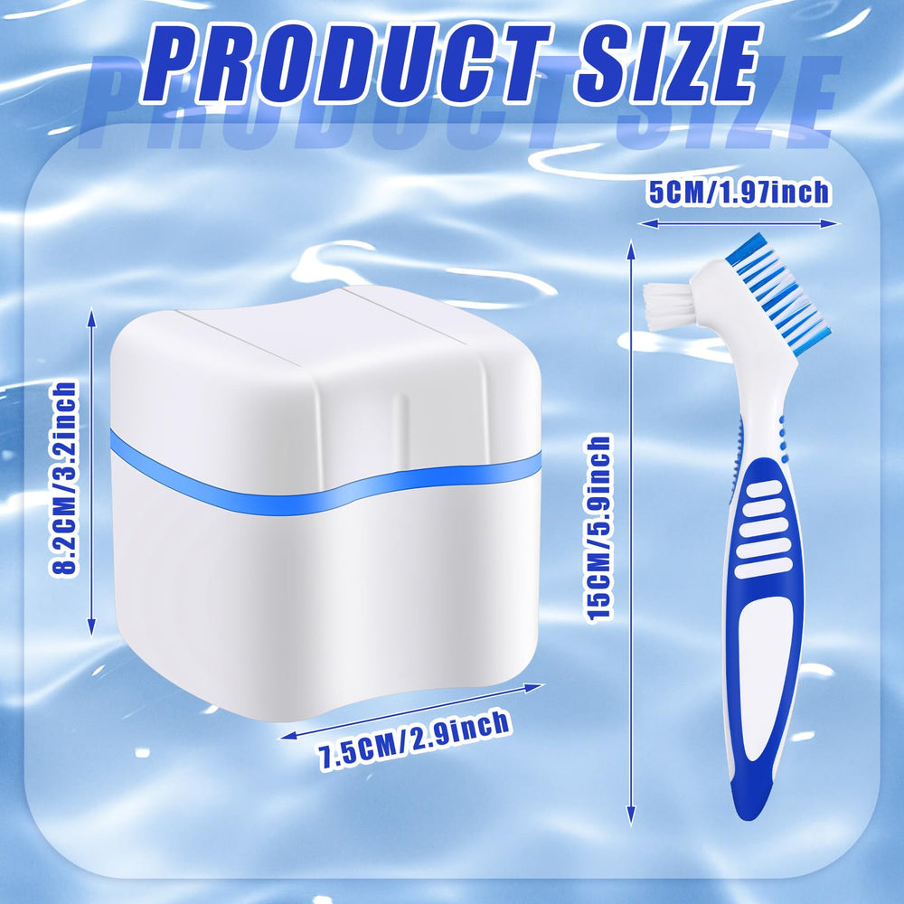 2 Denture Bath Cases with 2 Denture Cleaner Brushes Denture Cups Denture Boxes Bath Dentures Container with Basket Denture Holder Denture Brush Retainer Case for Travel Retainer Cleaning