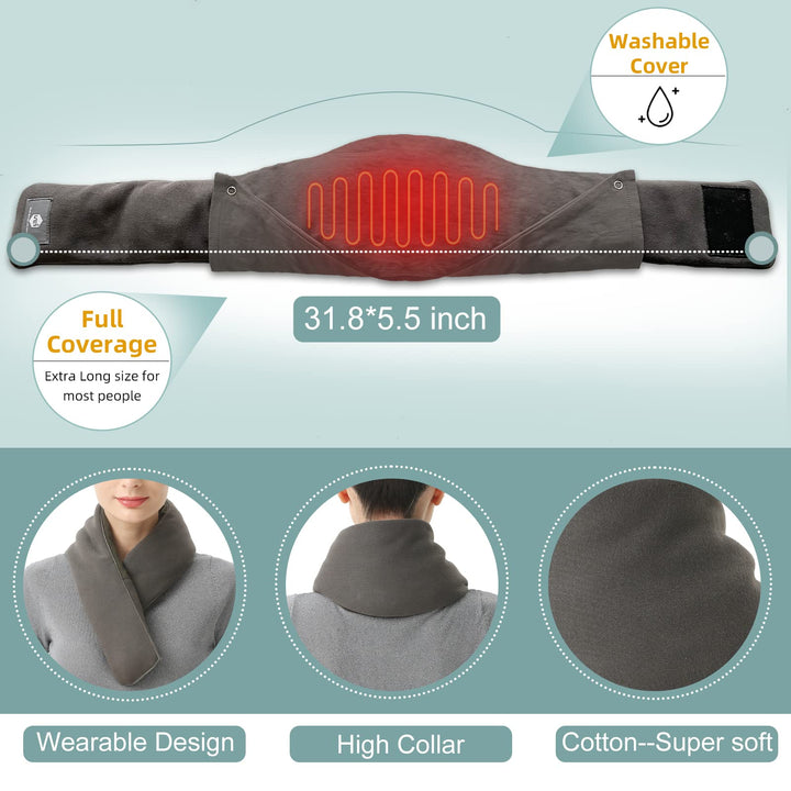 UNCN Electric Neck Heating Pad Filled with Flaxseeds for Neck Pain Relief with Washable Cover Auto Shut Off and 3 Heat Settings, Moist and Dry Heat Therapy for Cramps, Cordless