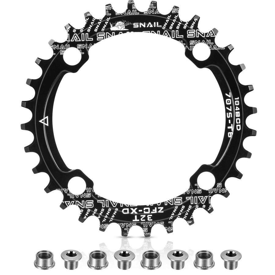 Chainring 104 BCD Chainring 32T Chainring Narrow Wide Single Chain Ring with 4 Pieces Sprocket Bolts for Road Bikes, Mountain Bikes, BMX MTB Bike(32T,Black)