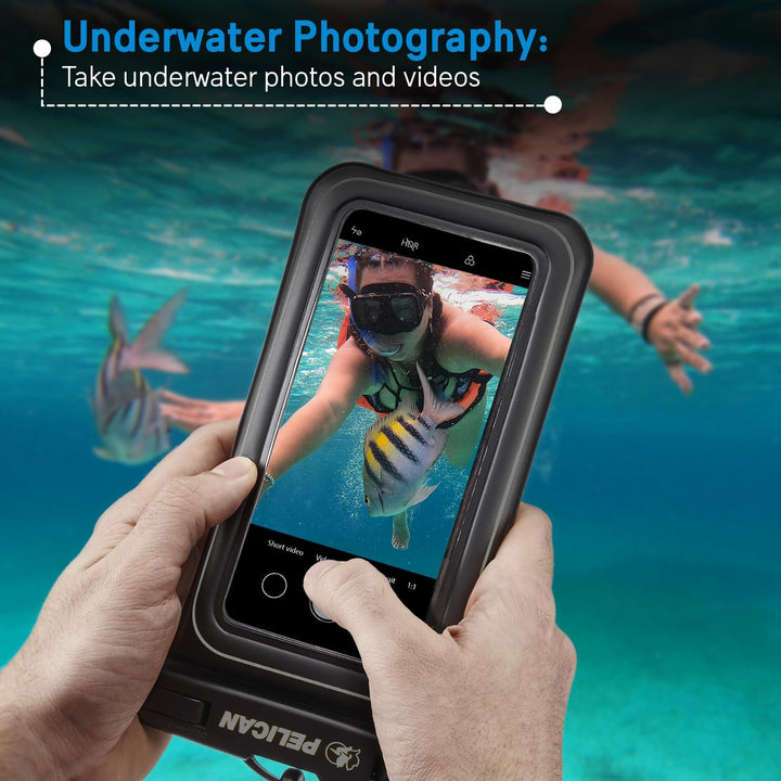Marine - IP68 Waterproof Phone Pouch / Case (Regular Size) - Floating Waterproof Phone Case - iPhone 16 Pro Max/iPhone 15 Pro Max/14 Pro Max/13/12/S24/ Pixel 9 - Detachable Lanyard - Black