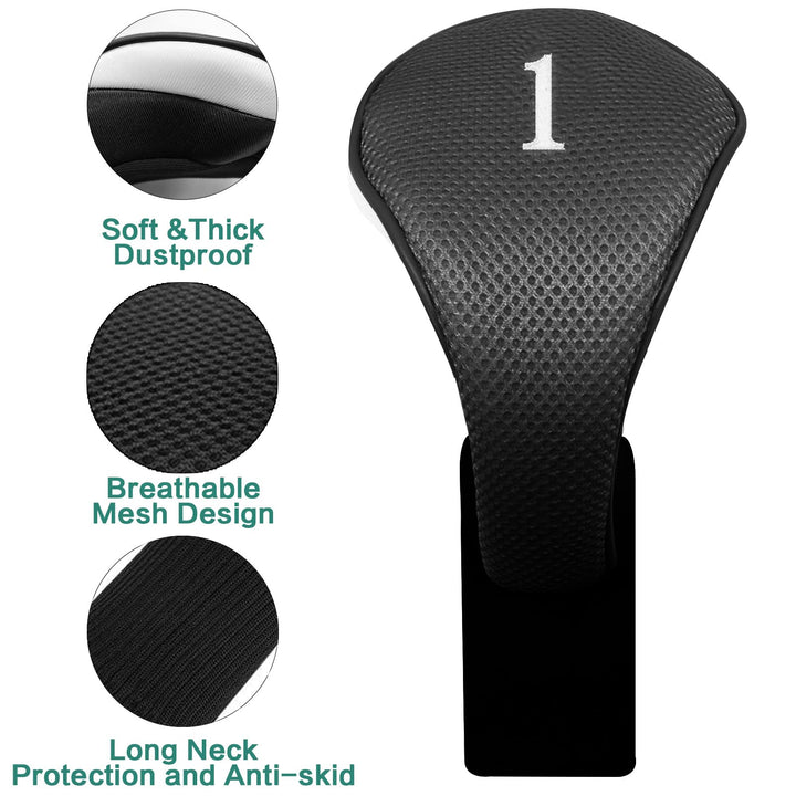 Golf Club Head Covers Woods Driver Fairway Hybrid 3/4/5 Set, Headcovers Men 1 3 5 7 X Interchangeable Number Tag, Fit All Wood Clubs (5 Pack-Black(1D+2F+2H))
