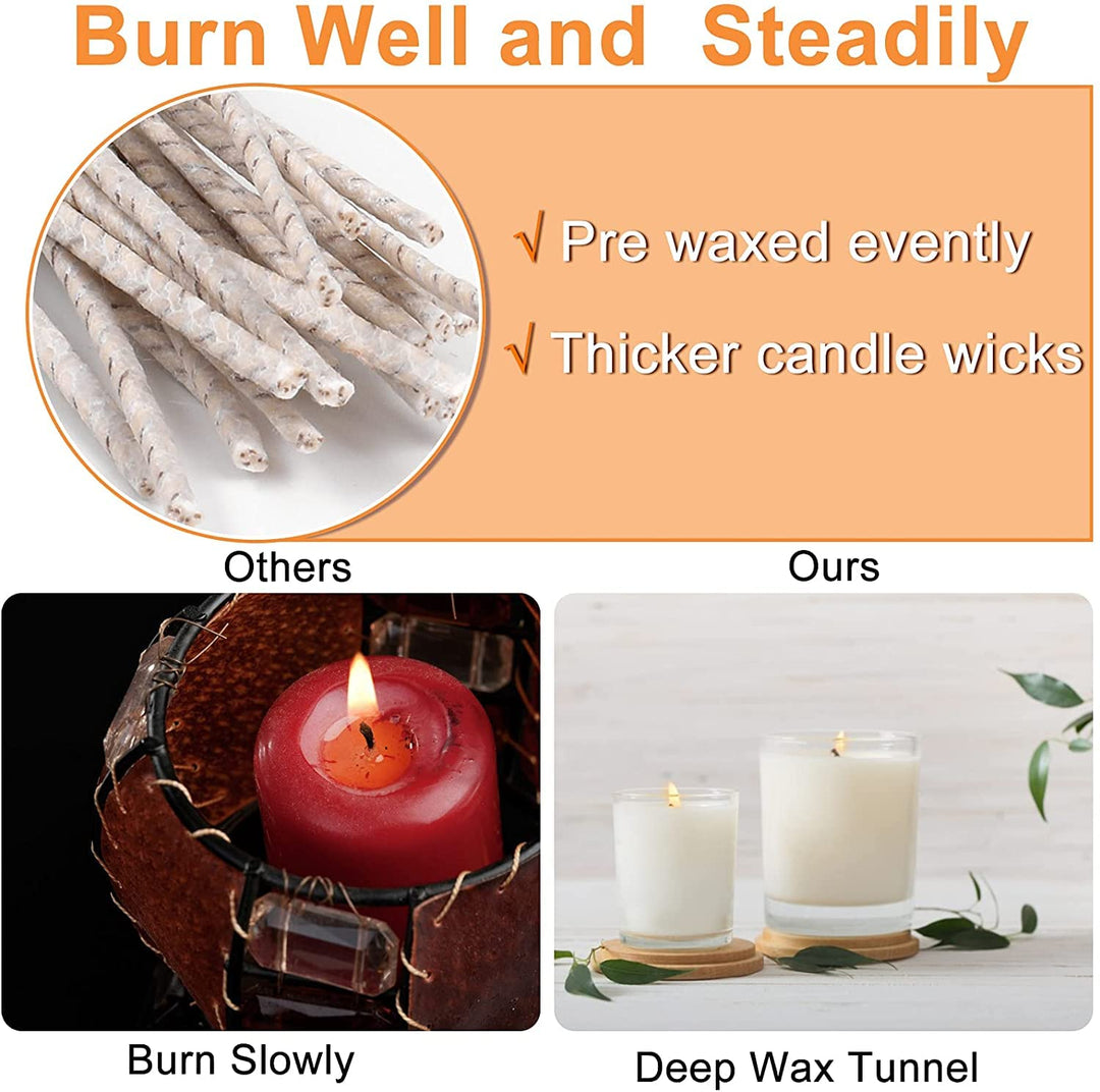 100pcs ECO12 Wicks for Soy Candles, 8 inch Pre-Waxed Candle Wick for Candle Making,Thick Candle Wick with Base