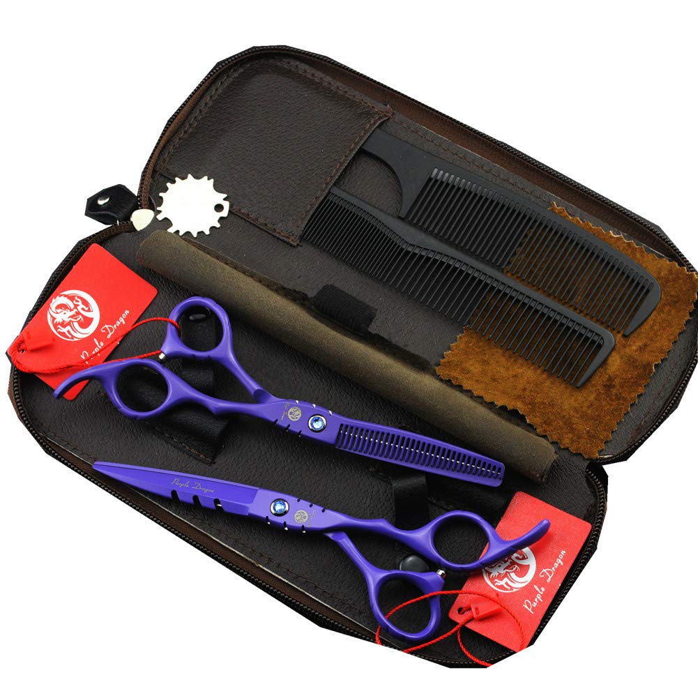 Professional Japan 440C Hair Salon Cutting Shear and Barber Thinning Scissor Hairdressing Shear Set with Bag