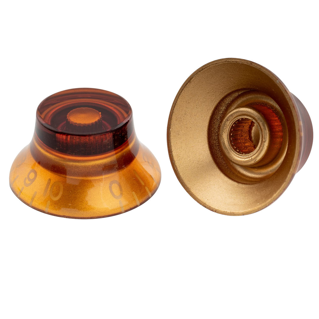 Pro Inch USA LP Guitar Top Hat Knobs Fine 24-Spline Bell Knobs for USA Les Paul CTS Pots Electric Guitar, Amber (Set of 4)