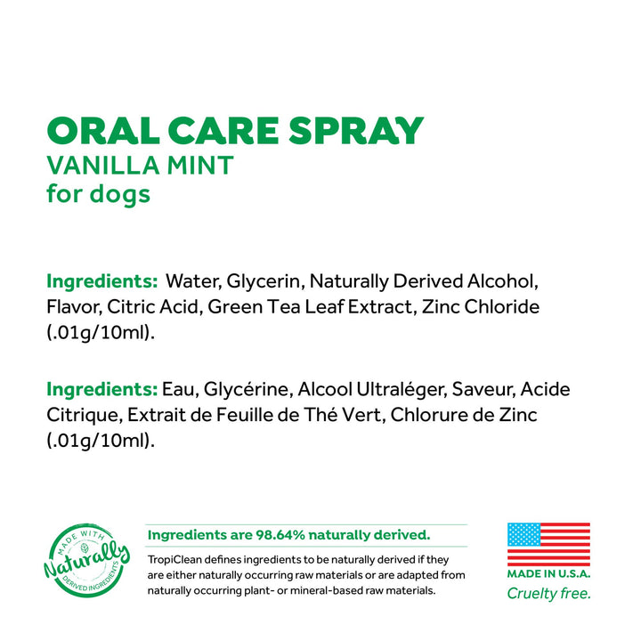 Fresh Breath Vanilla Mint Oral Care Spray for Dogs, 4oz - Made in USA