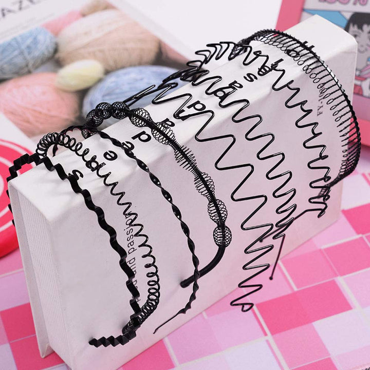 Metal Headbands for Men Women,Fashion Spring Wavy Black Non Slip Hair Bands 8 PCS