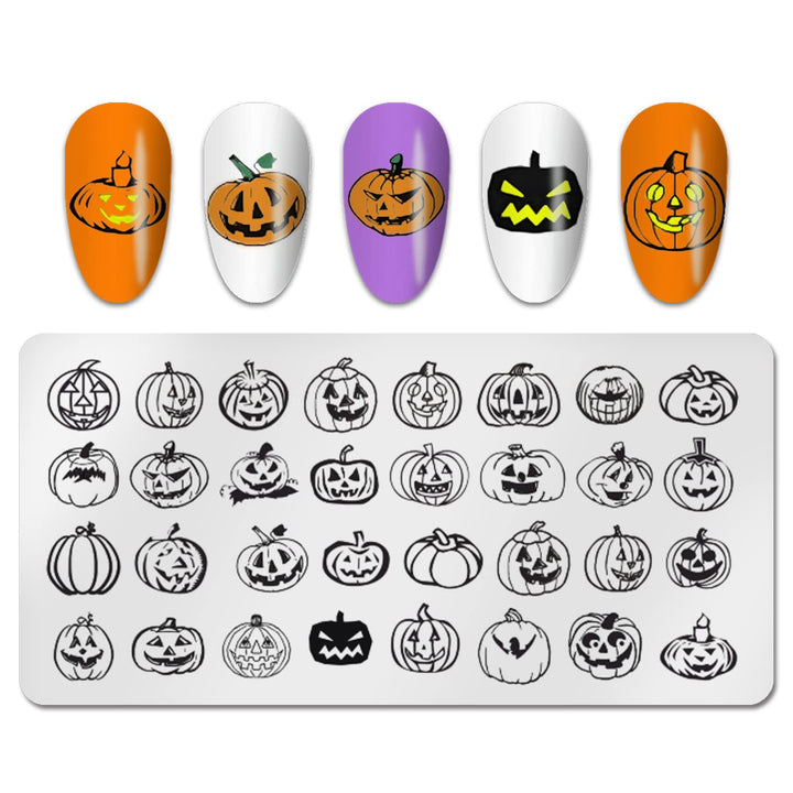 6pcs Nail Stamping Plate Halloween Pumpkin Bats Flame Nail Stamp Nail Stencils Stamping Plates For Nails DIY Nail Accessories